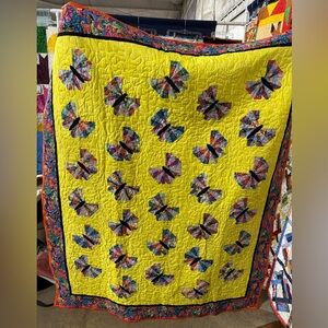 Handmade Colorful Butterfly Lap/Throw Quilt with Colorful Border 56 x 66 inches